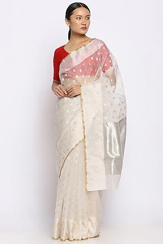 white silk handwoven saree