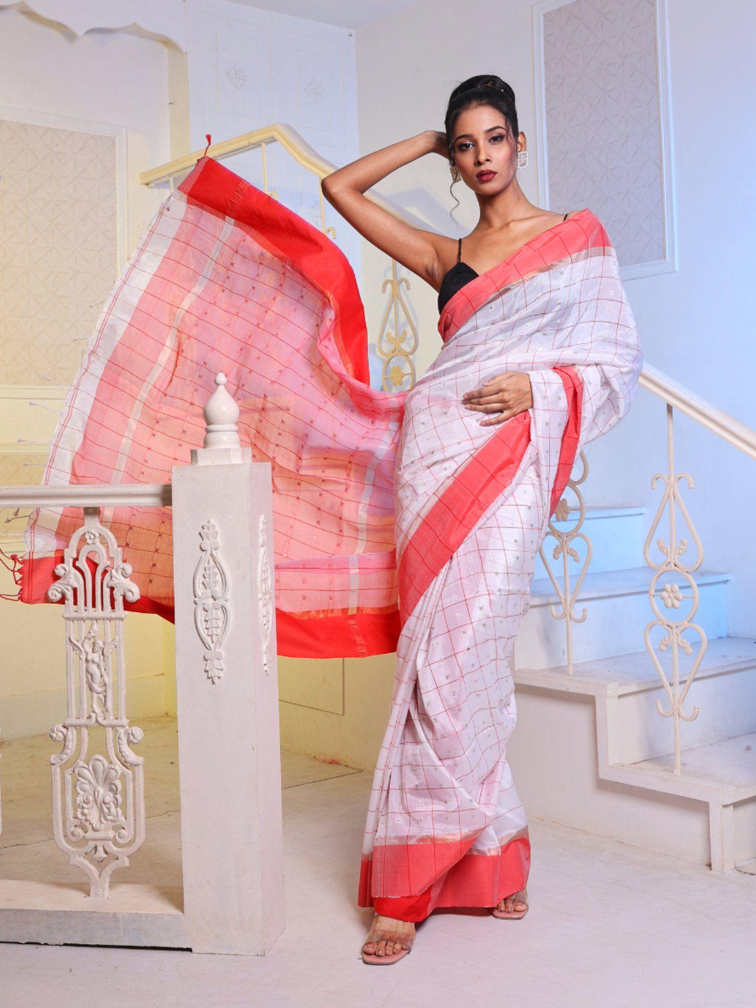 white silk matka soft saree with unstitched blouse