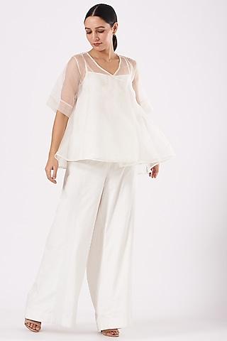 white silk organza top with slip