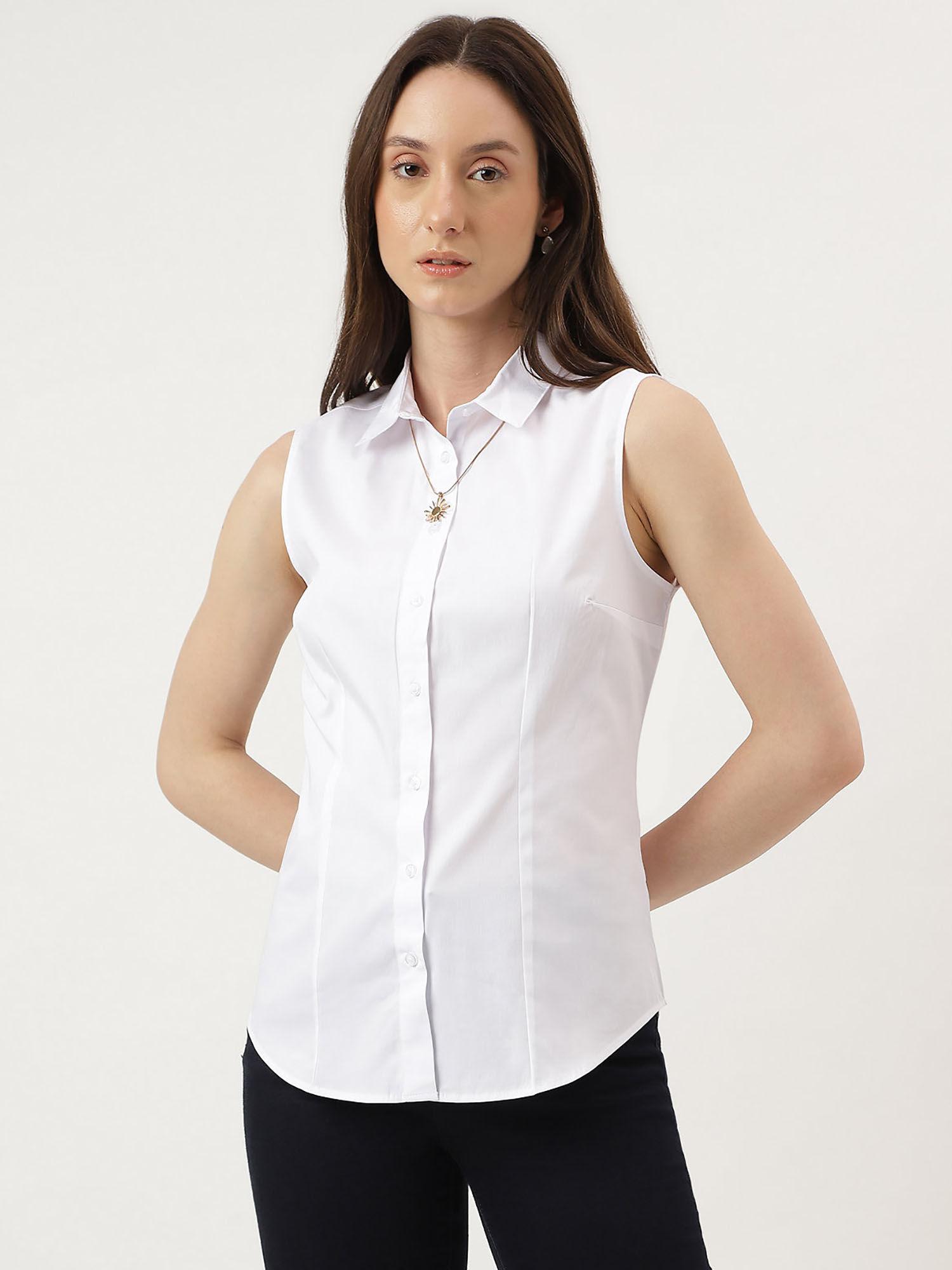 white sleeveless plain workshirt