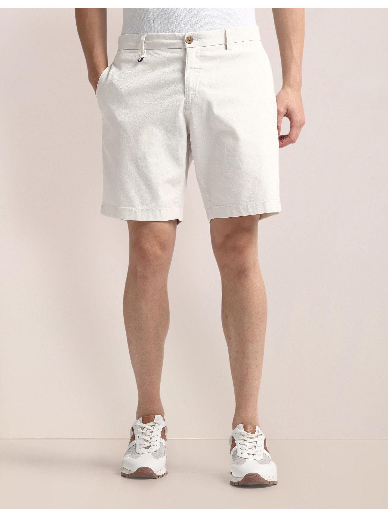 white slim fit dobby shorts