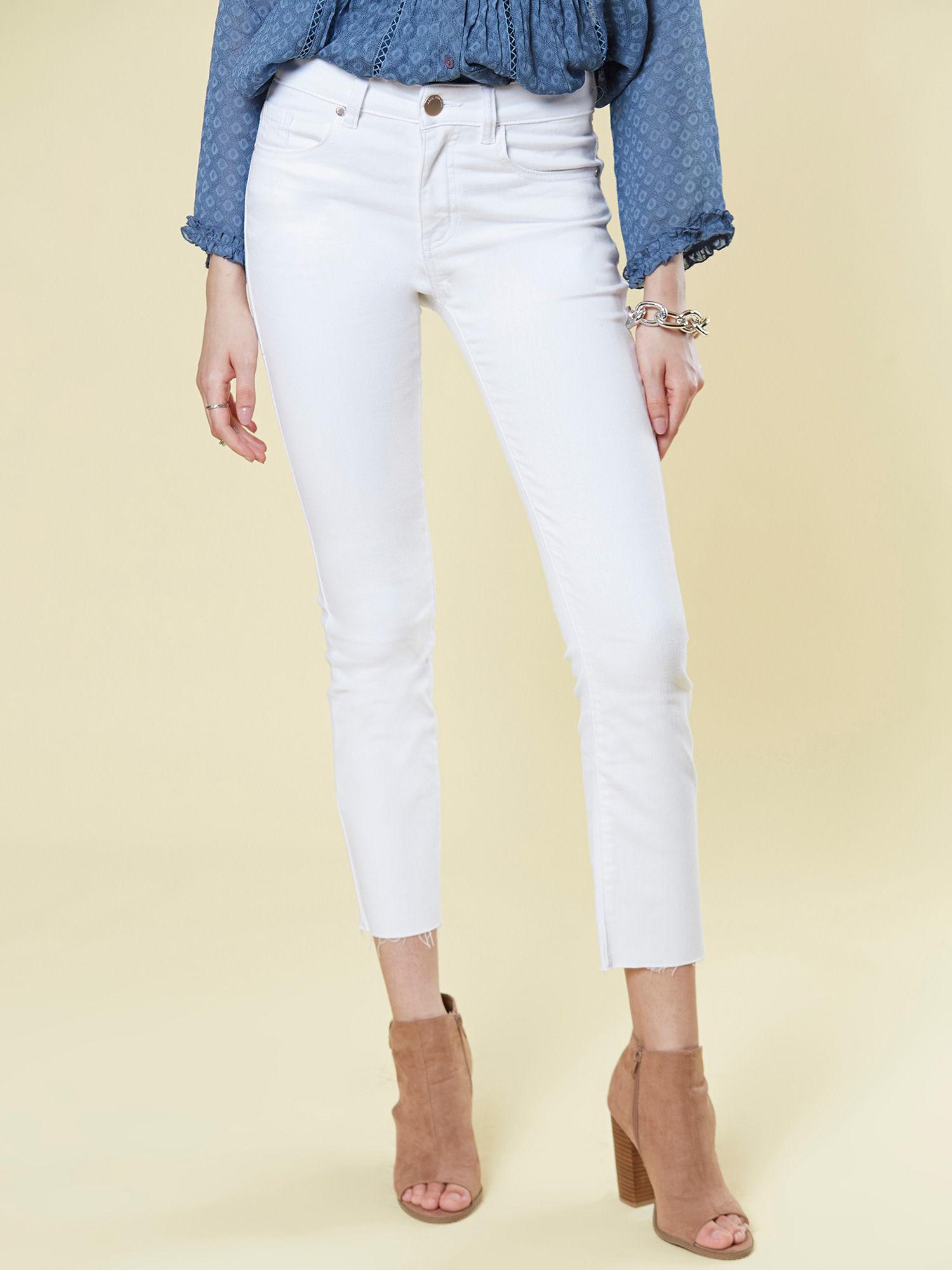 white slim fit solid pant