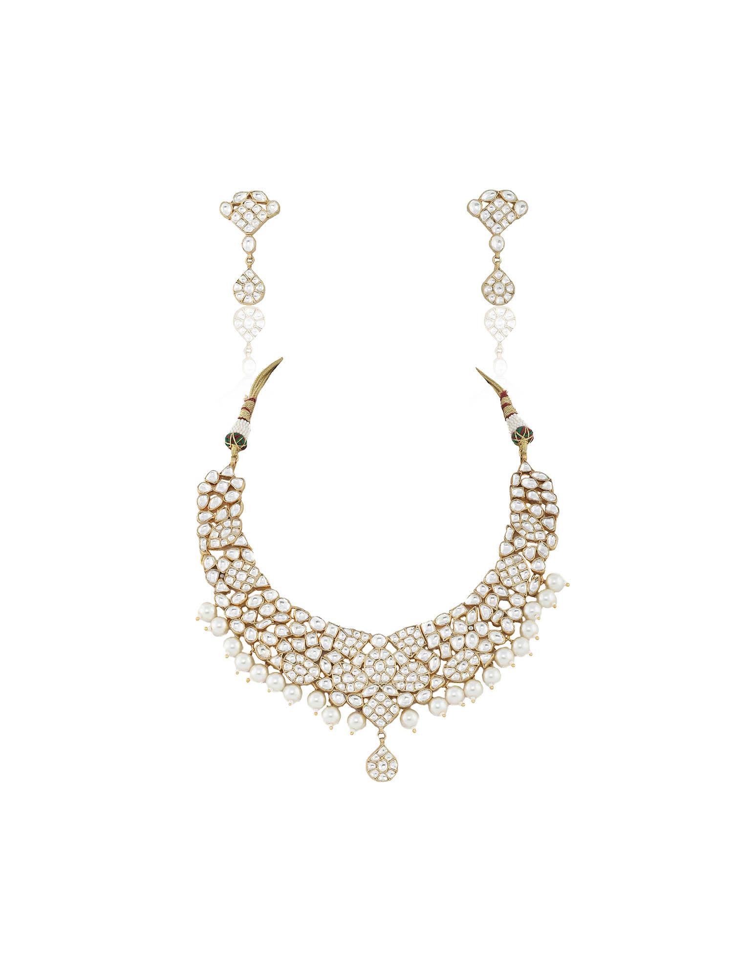 white small jadtar stone necklace set (set of 2)