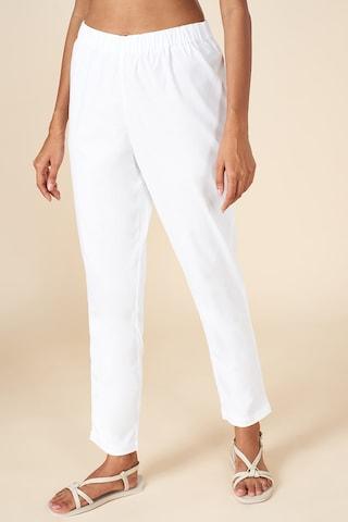 white solid ankle-length  casual women regular fit  leggings