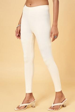 white solid ankle-length casual women regular fit leggings