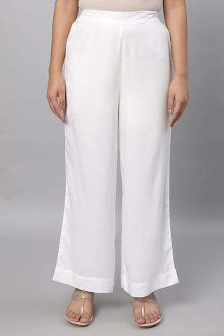 white solid ankle-length casual women regular fit palazzo