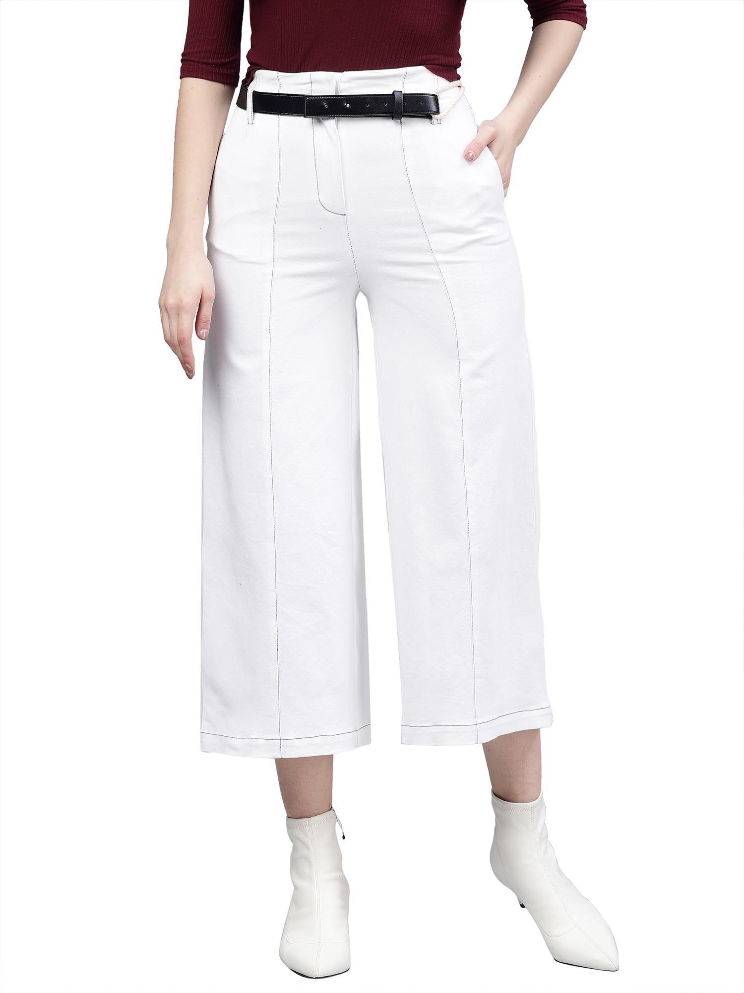 white solid belted culottes trousers (set of 2)
