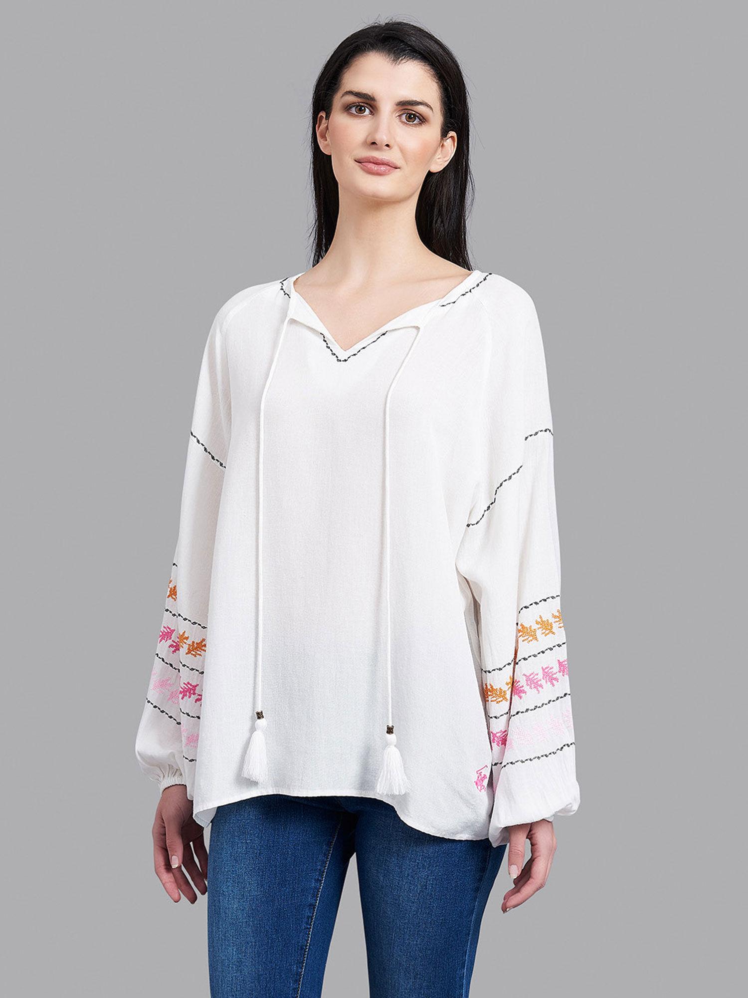 white solid boho linen look woven tunic top