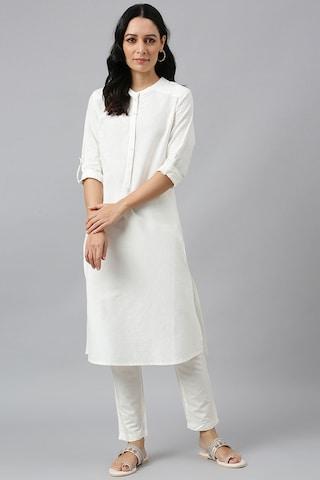 white solid calf-length casual women straight fit kurta