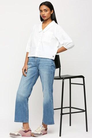 white solid casual 3/4th sleeves regular collar women slim fit shirt