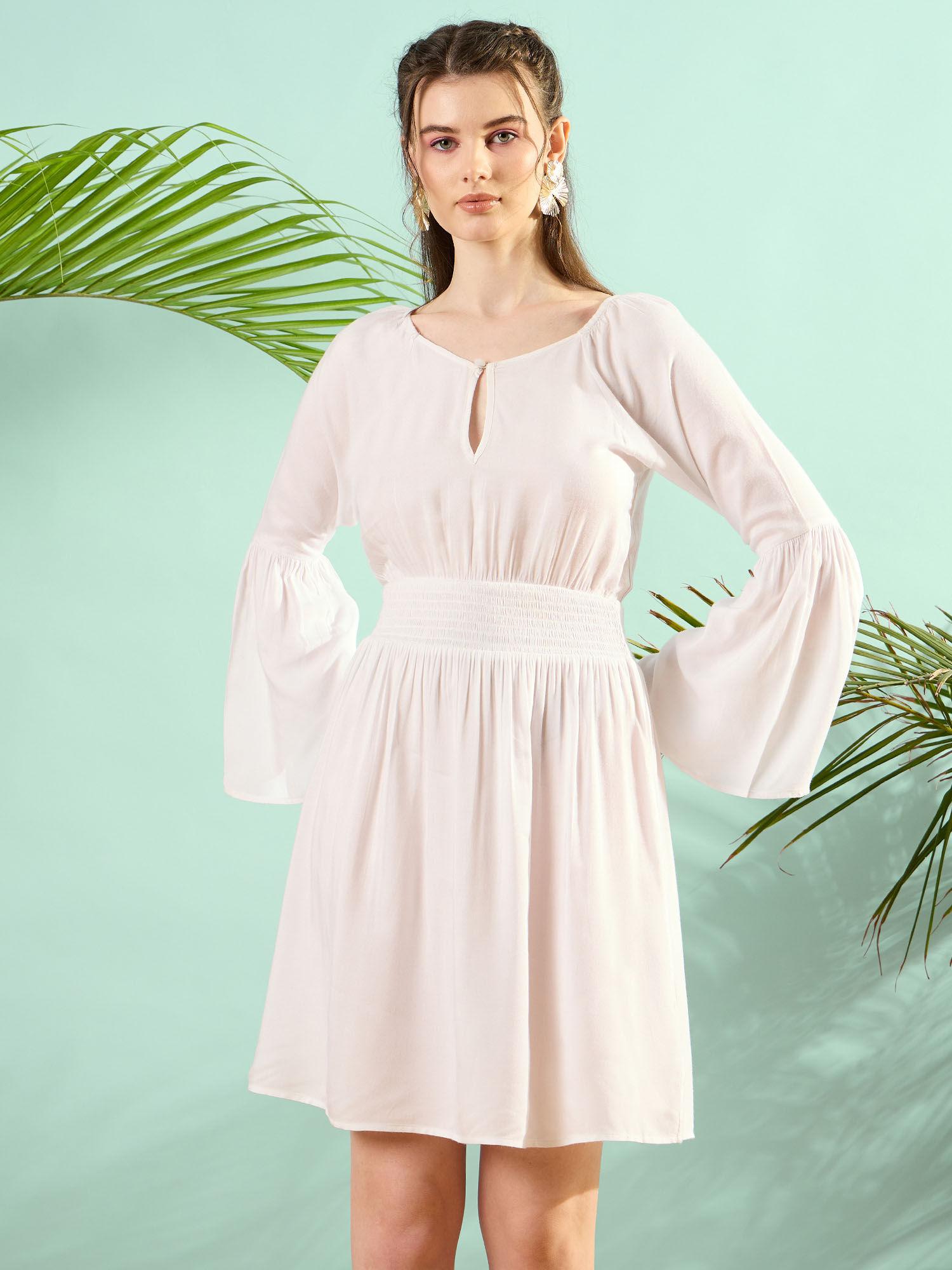 white solid casual dress