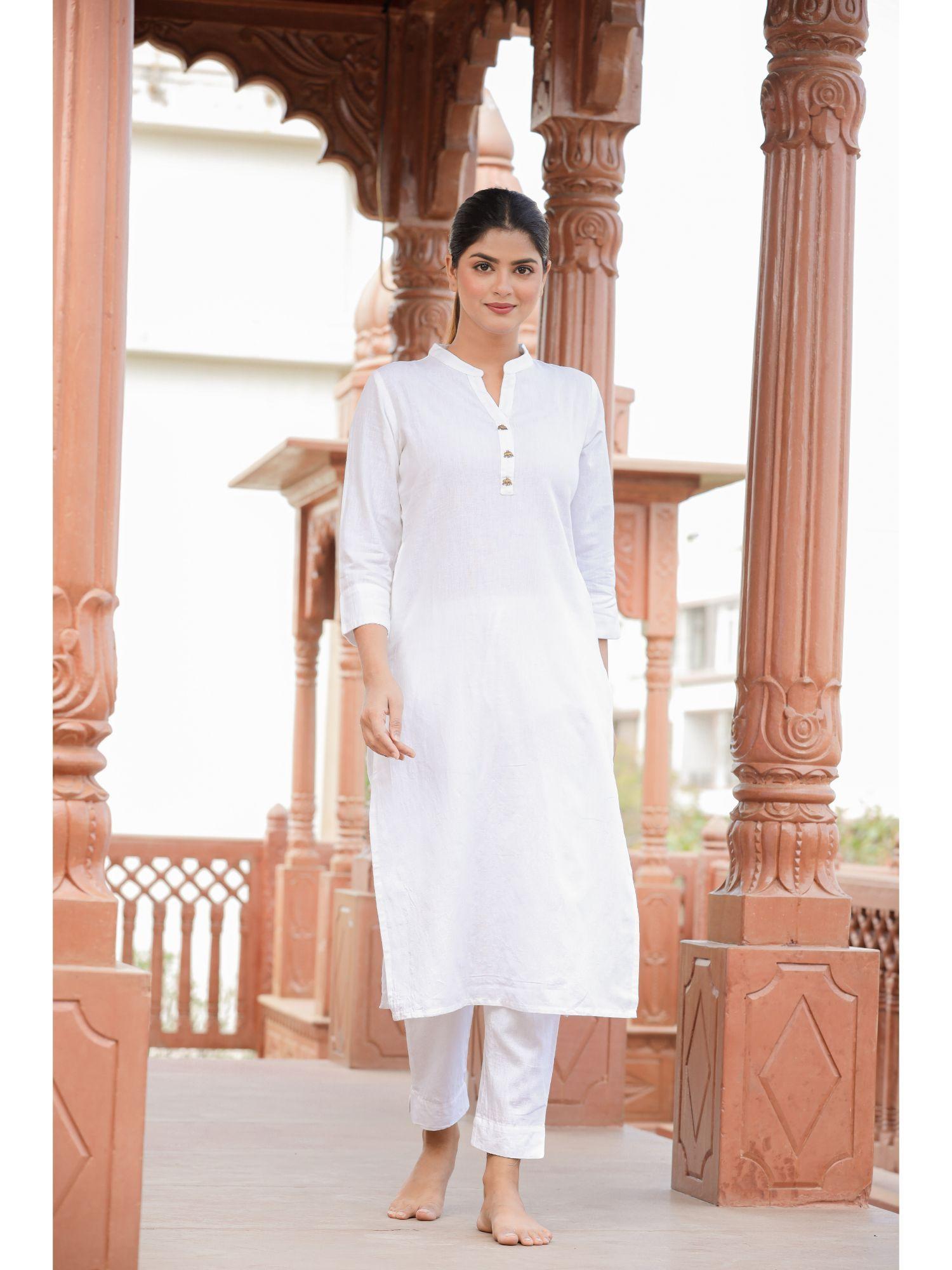 white solid cotton casual kurta