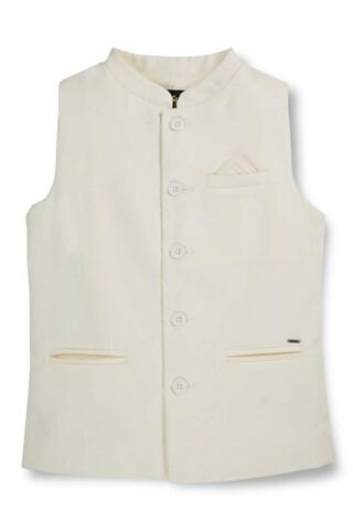 white solid cotton mandarin boys regular fit waistcoats