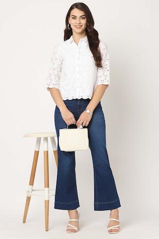 white solid cotton regular collar women slim fit shirts