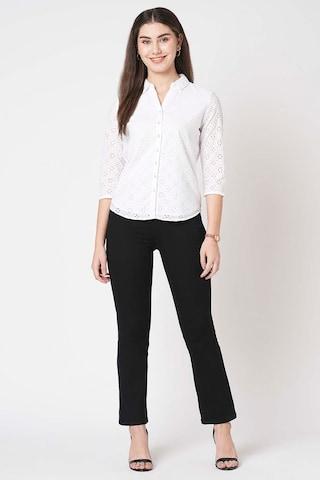 white solid cotton regular collar women slim fit shirts