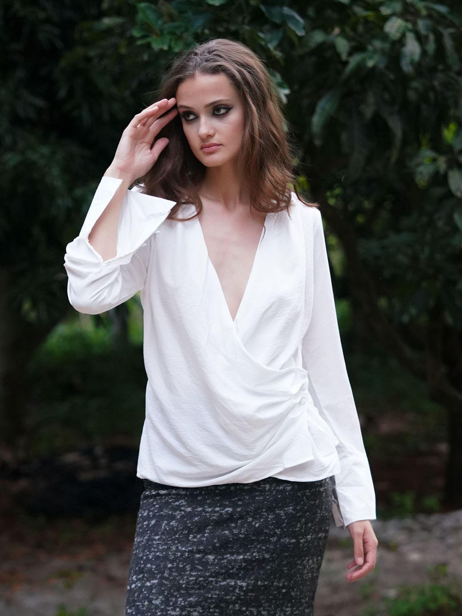 white solid cotton top for women