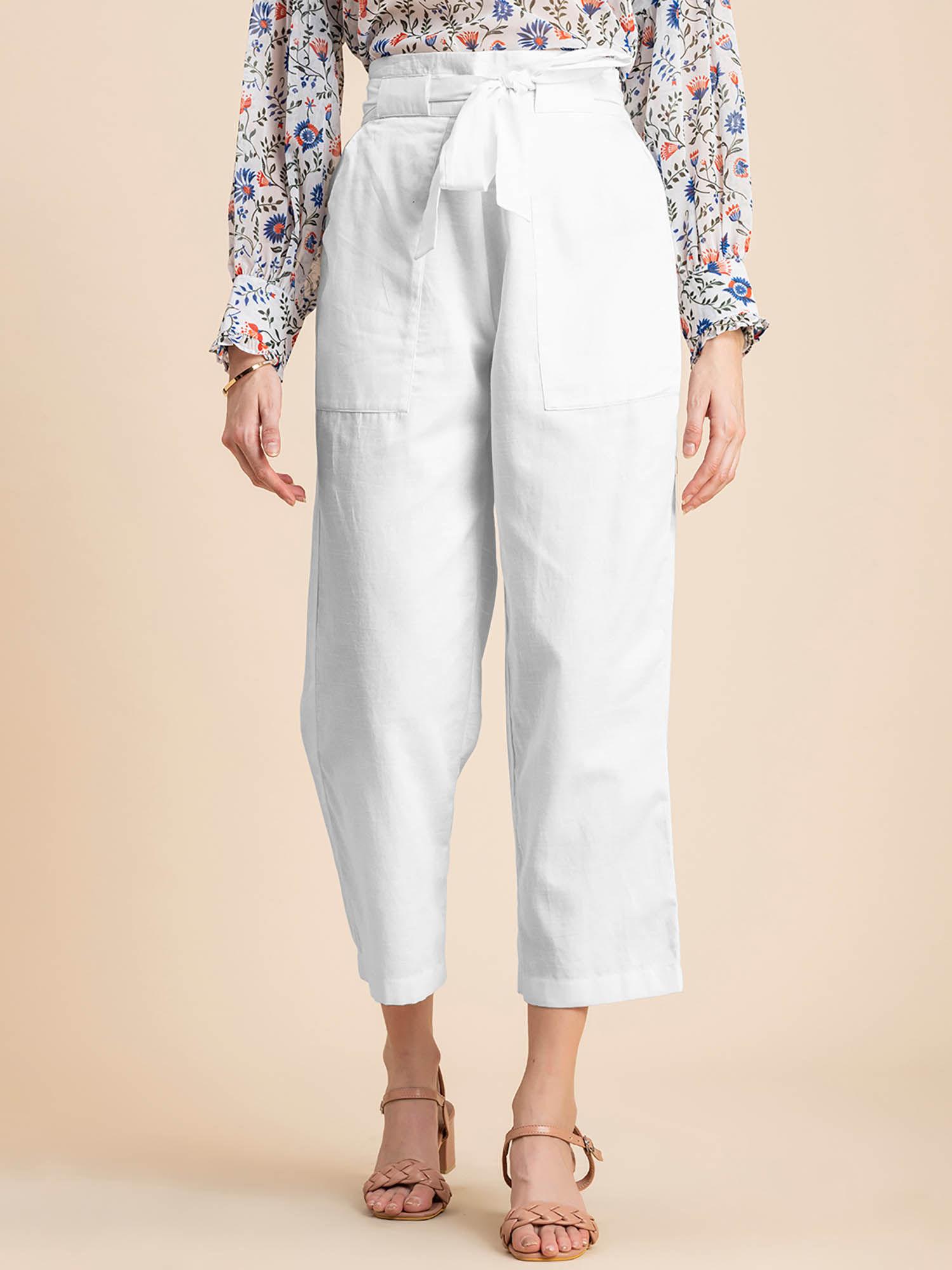 white solid cotton trouser