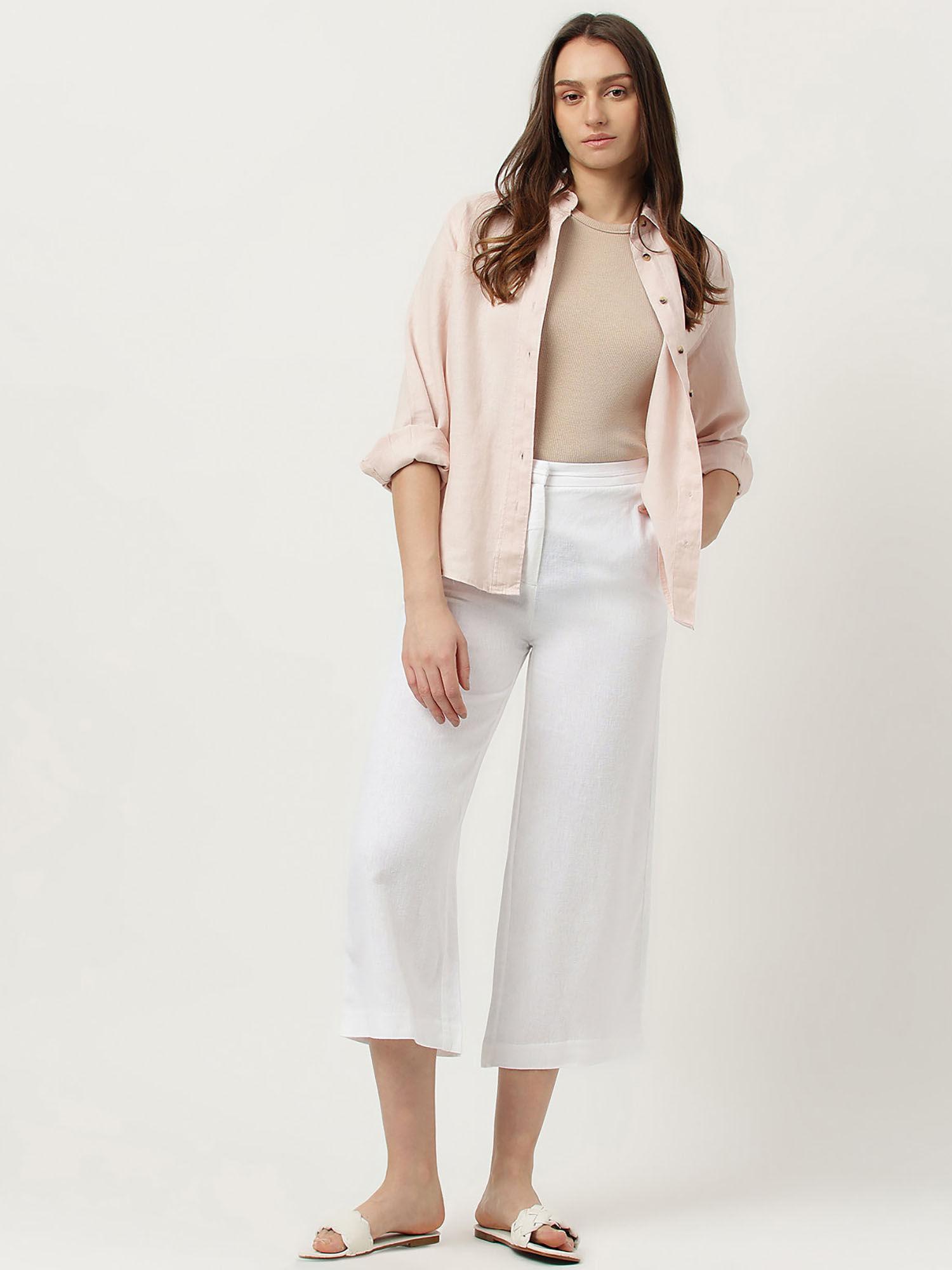 white solid cropped culottes trousers