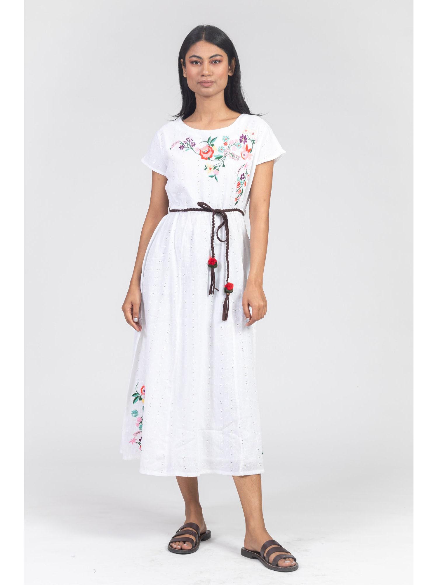 white solid dress with embroidery (set of 2)