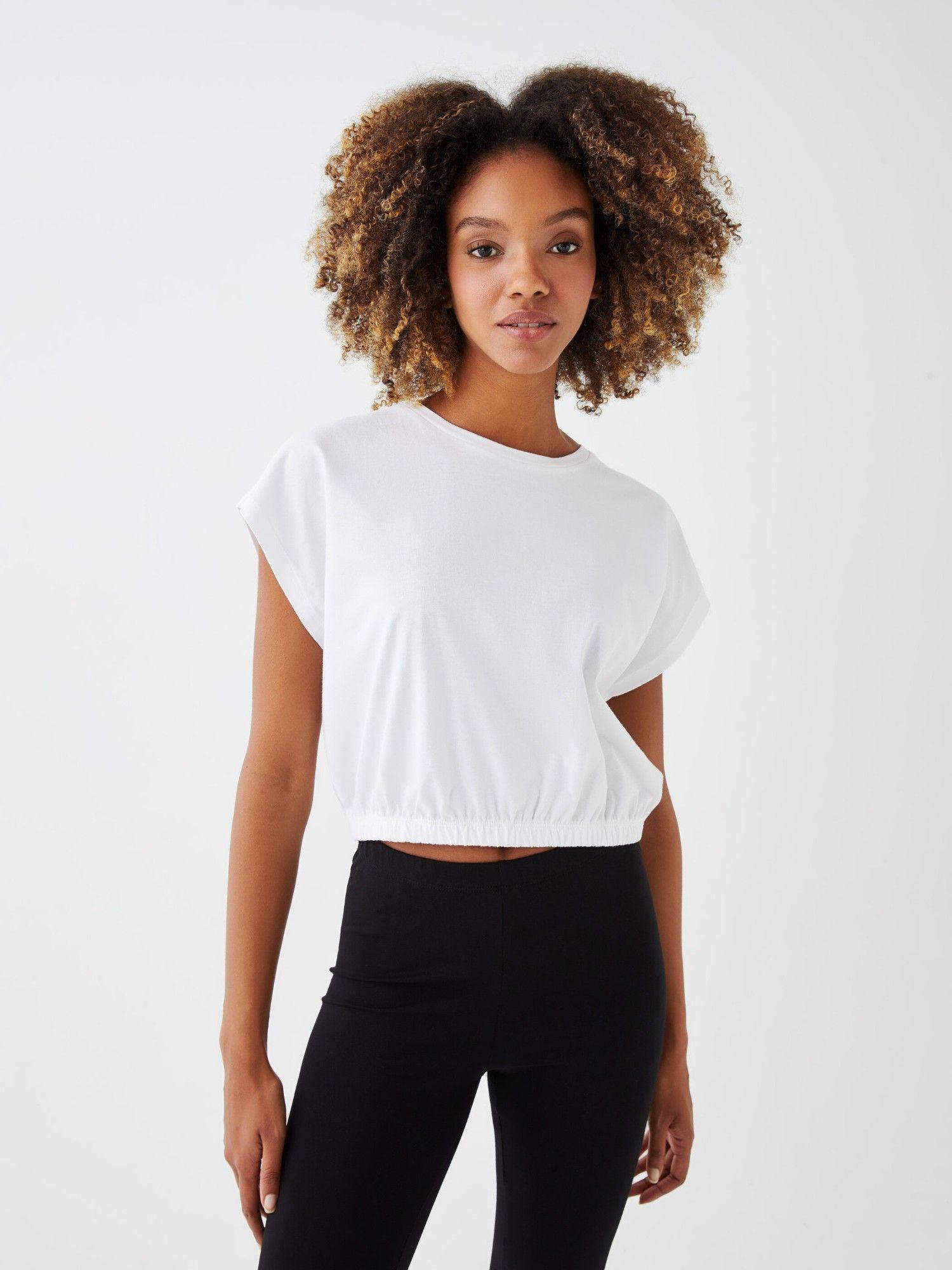 white solid elasticated waist top