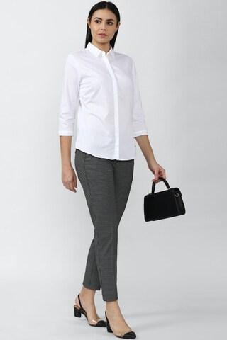 white solid formal 3/4th sleeves regular collar women regular fit shirt