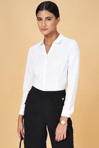 white solid formal full sleeves regular collar women regular fit  shirt