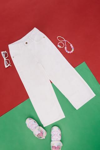 white solid full length  casual girls regular fit  trousers