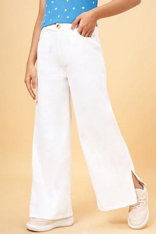 white solid full length  casual girls regular fit  trousers