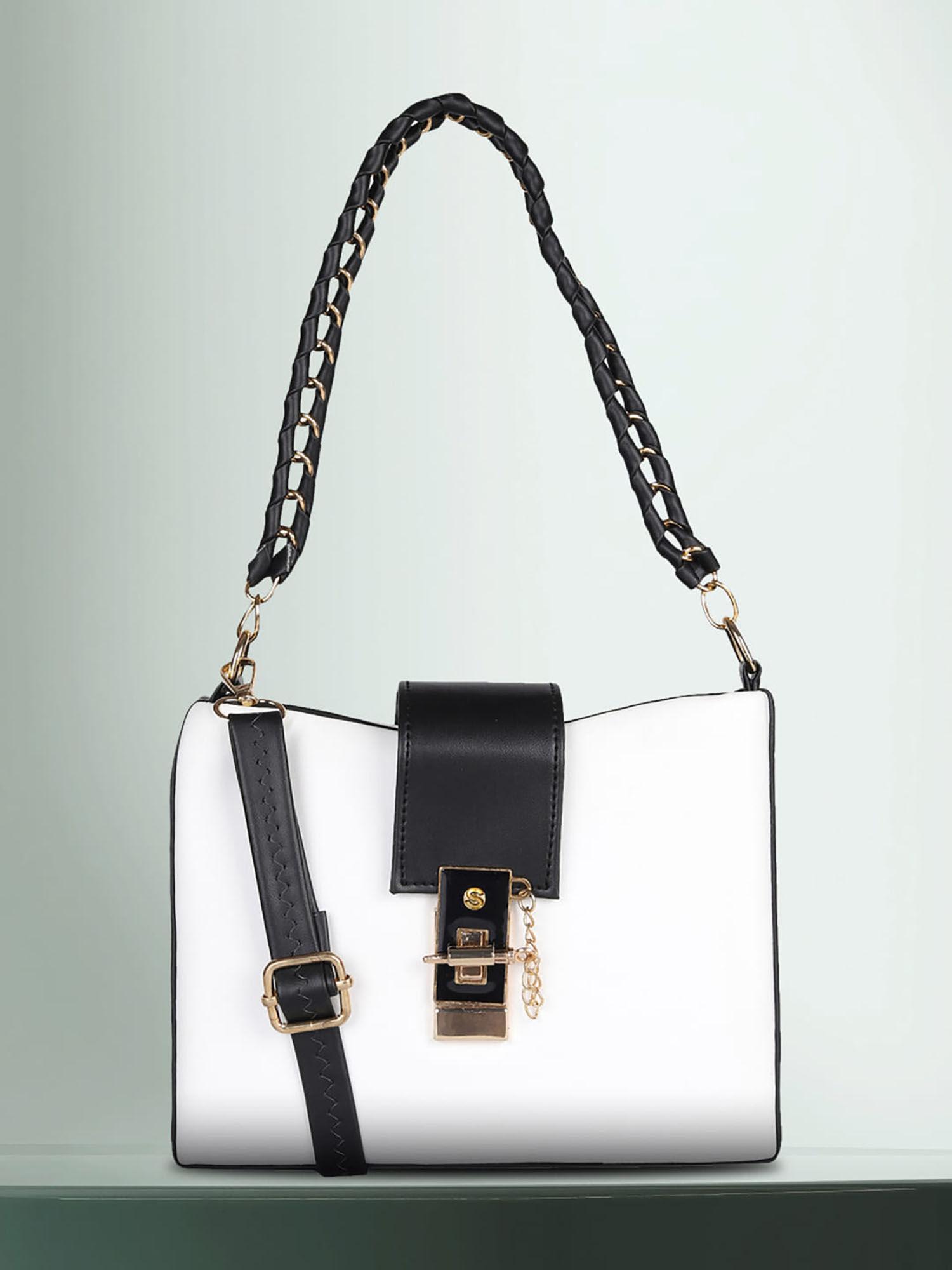 white solid handheld bag with detachable strap