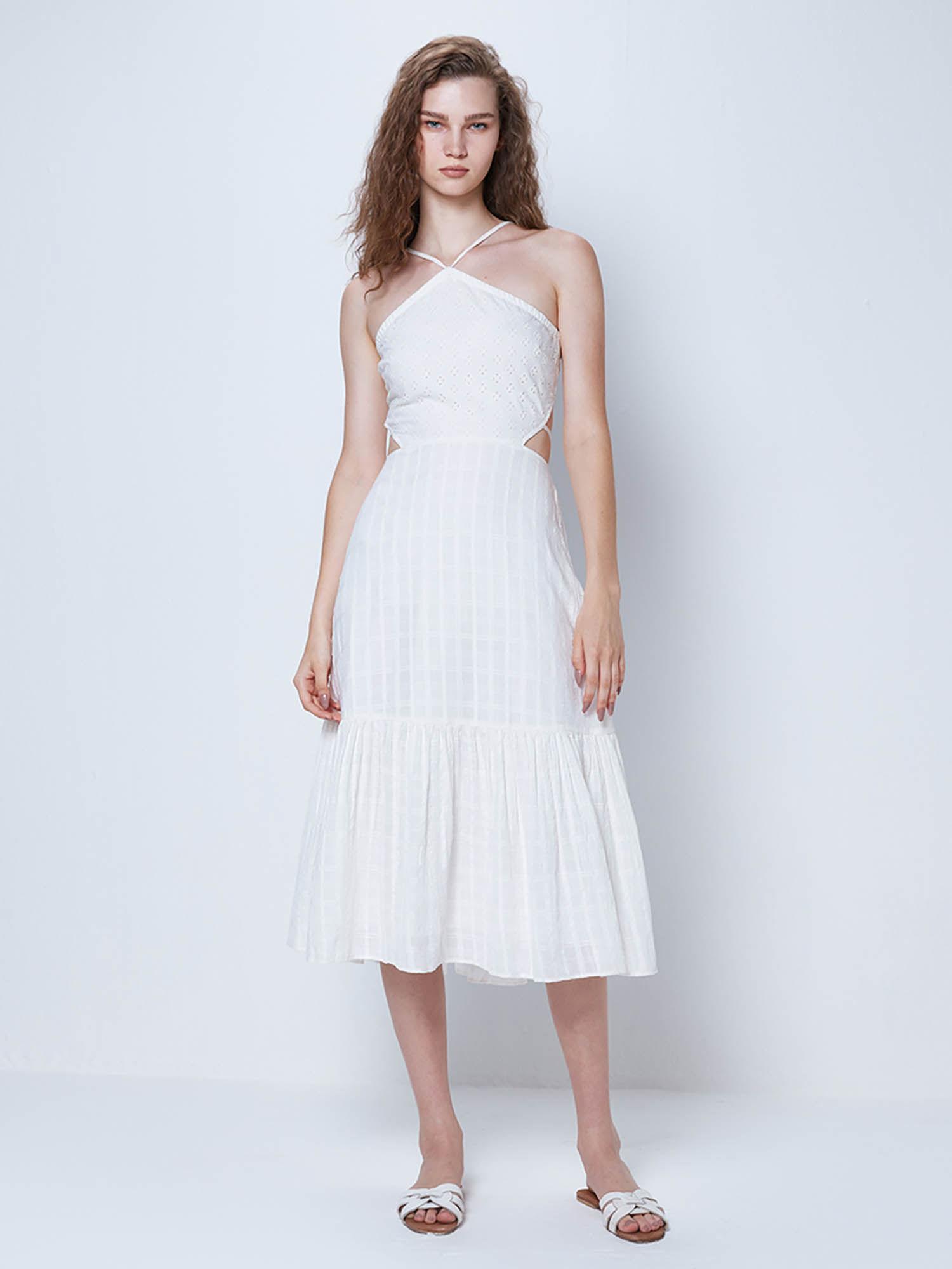 white solid midi dress