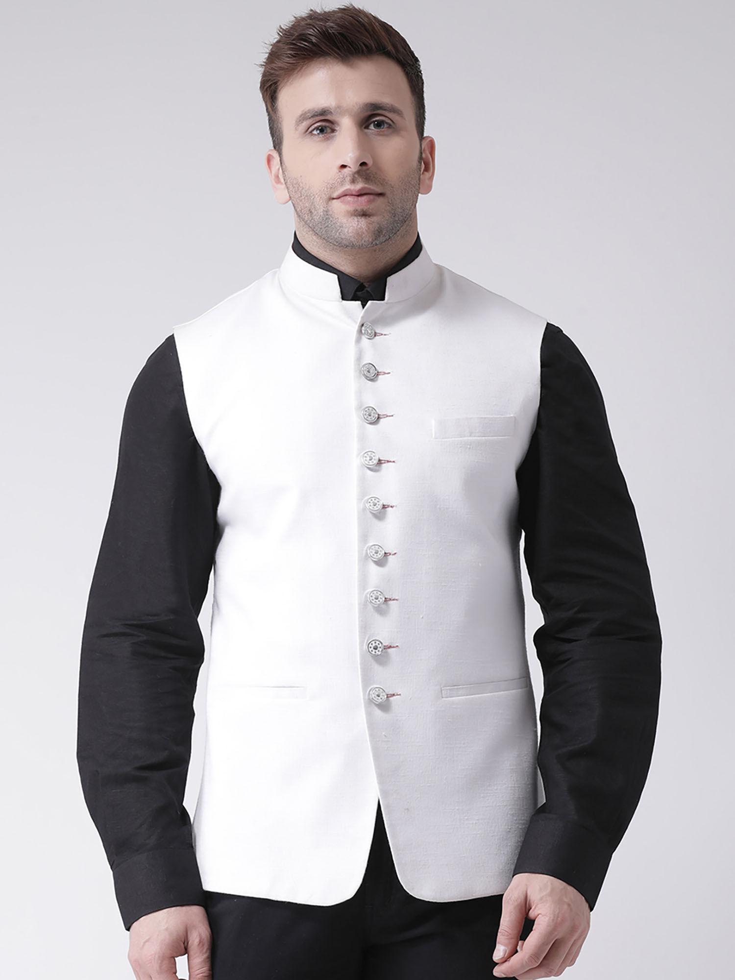 white solid nehru jacket