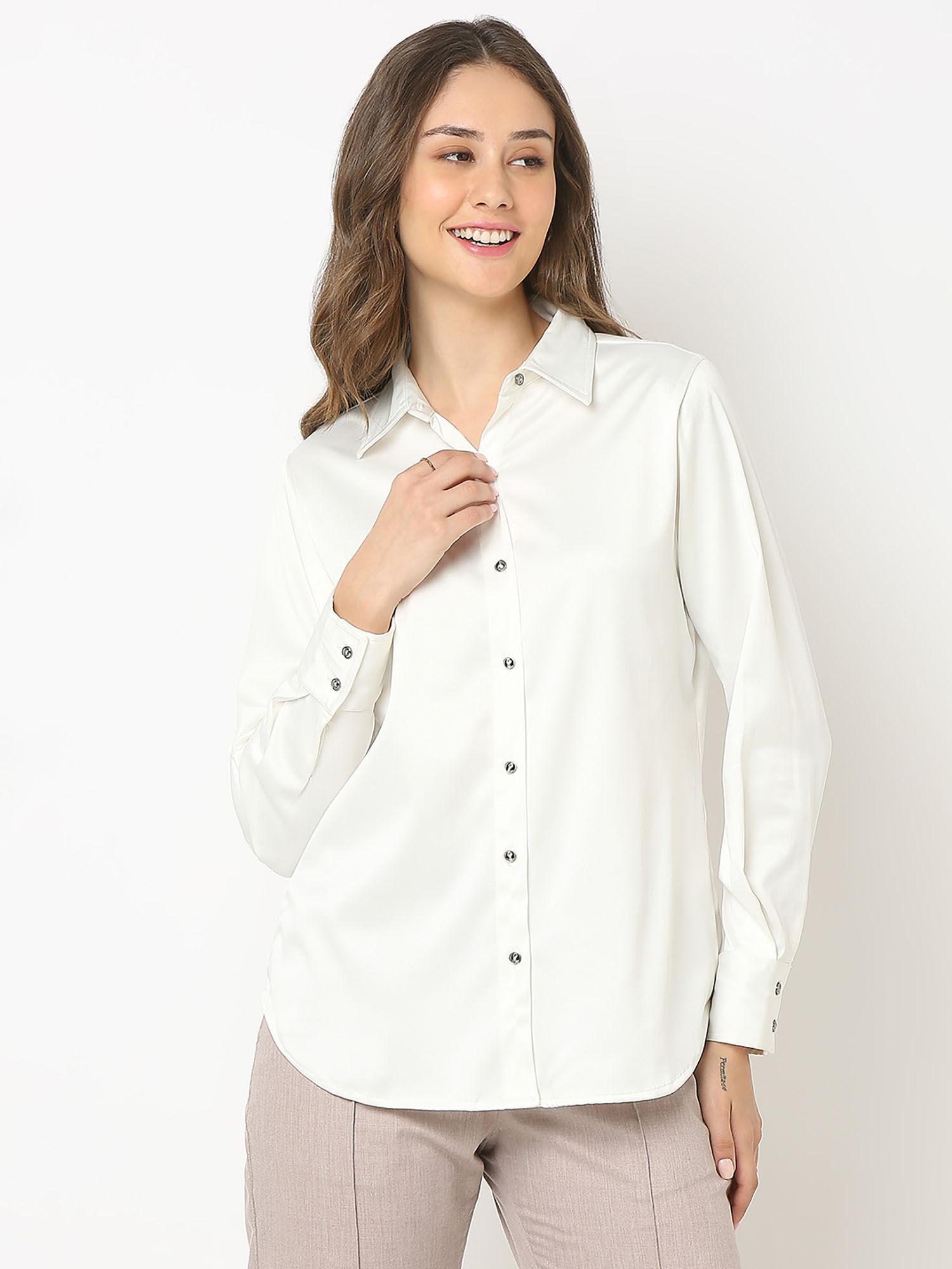 white solid oversized full sleeves shirt