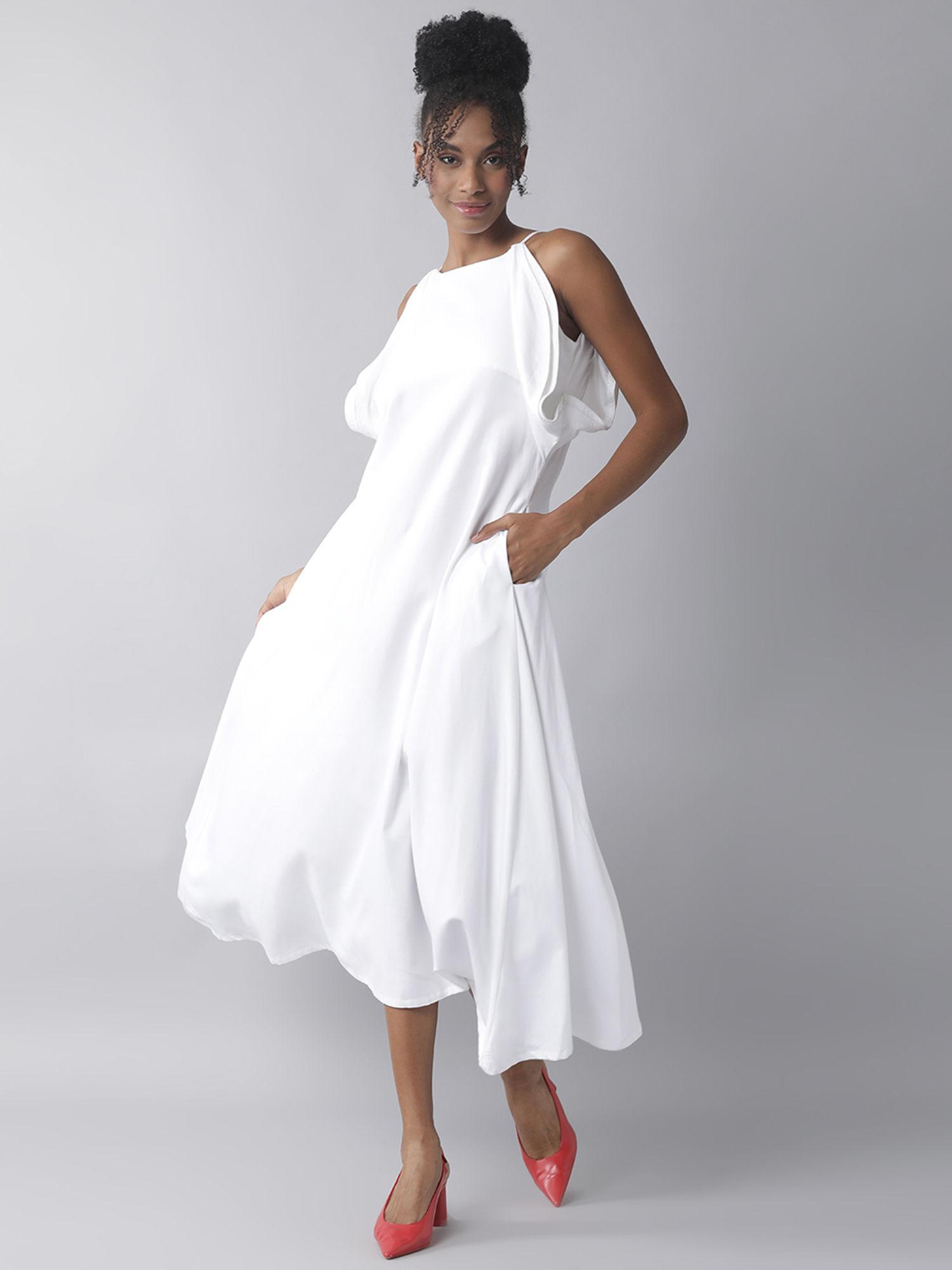 white solid plain dress