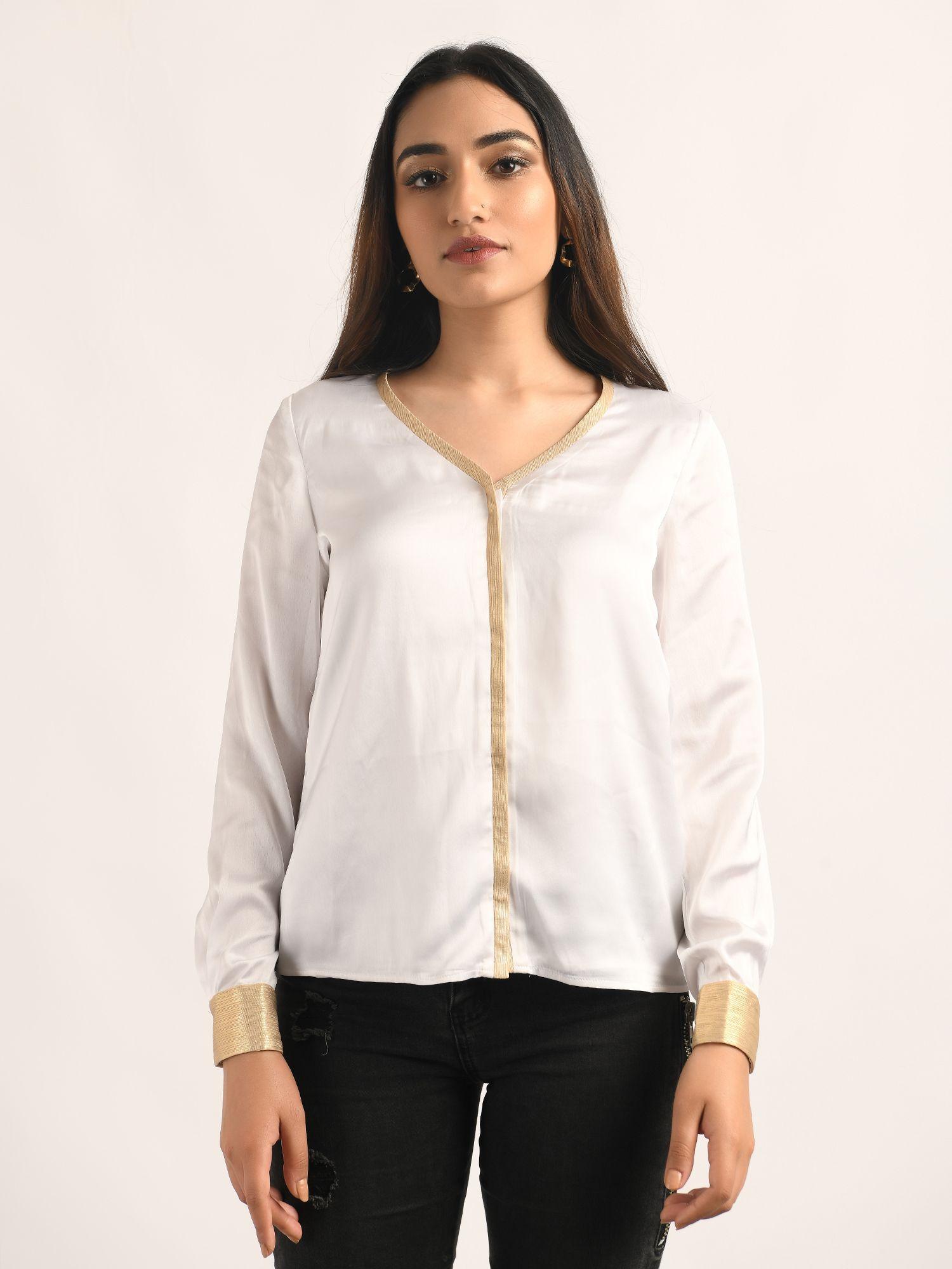 white solid-plain shirt with foil cuff