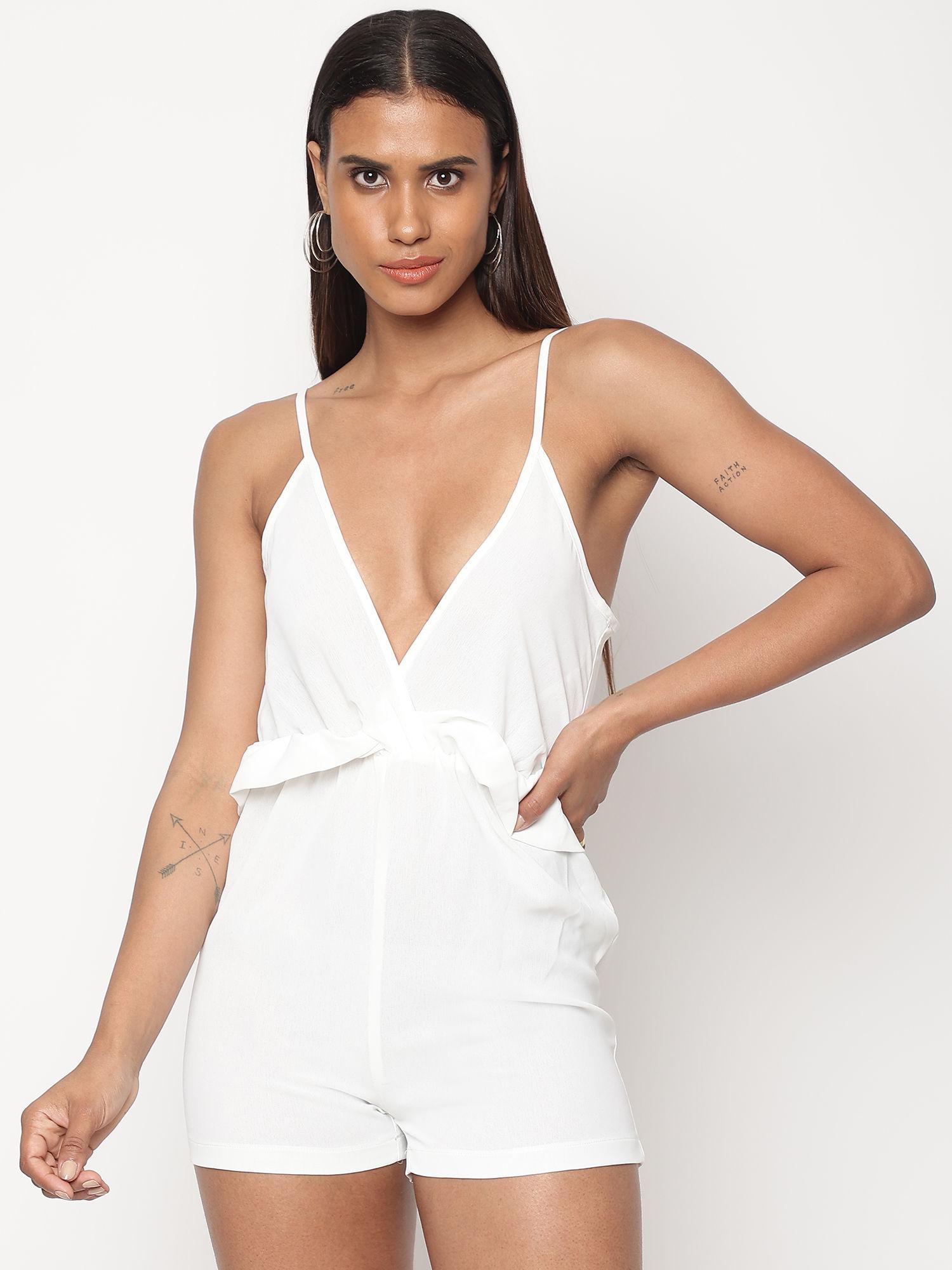 white solid playsuit