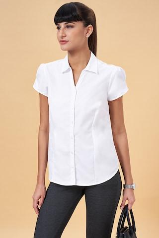 white solid poly viscose women regular fit tops