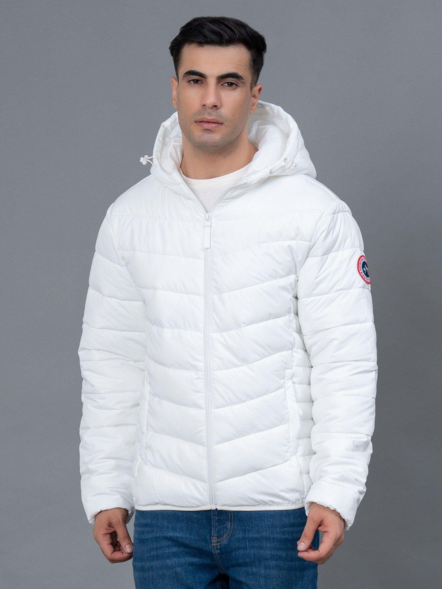 white solid polyester men's padded jacket