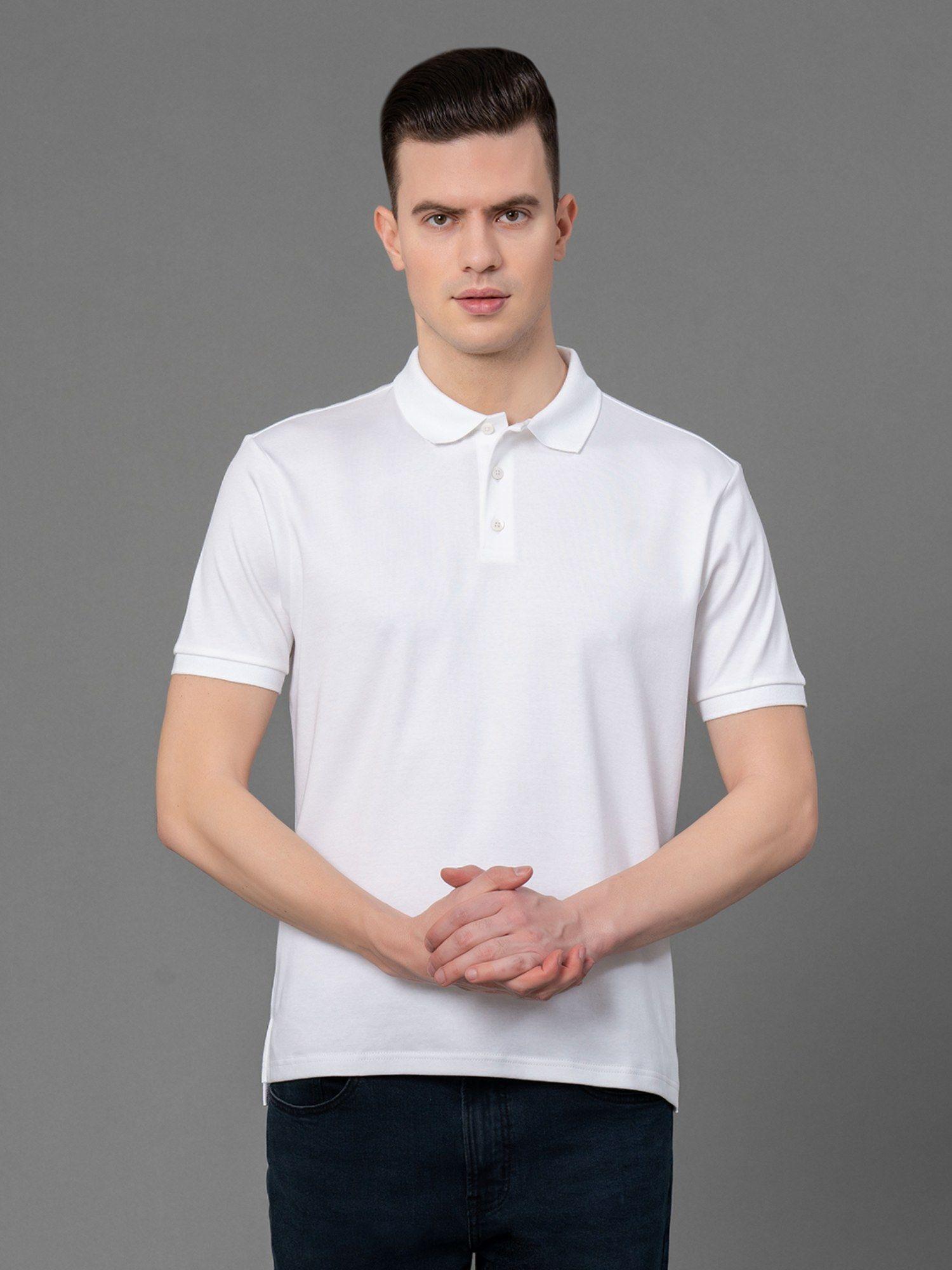 white solid pure cotton men's t-shirt