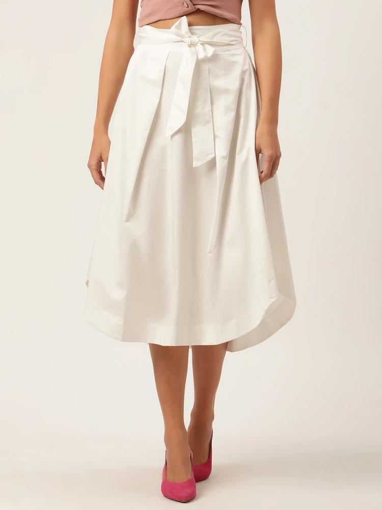 white solid regular fit skirt