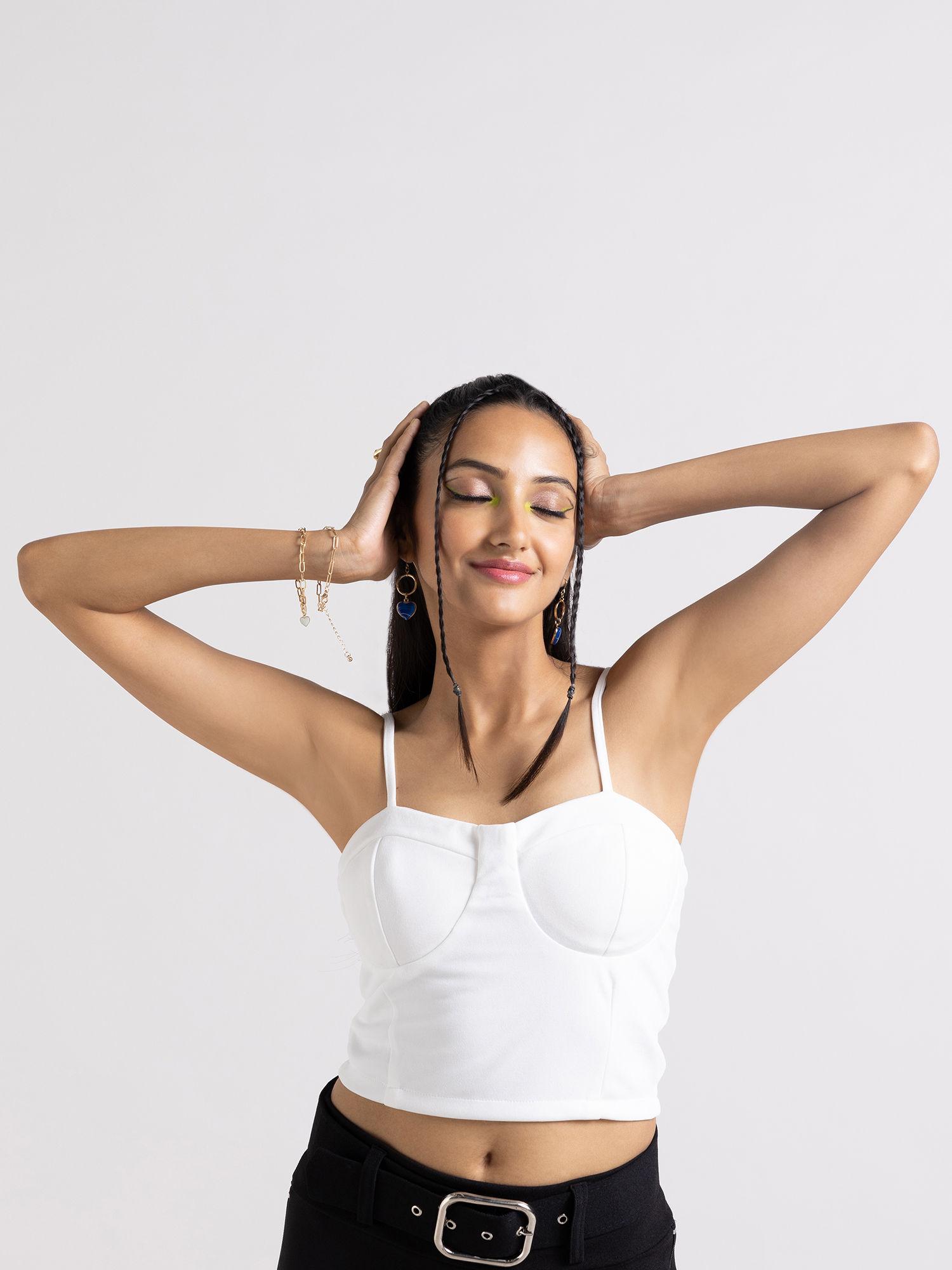 white solid strappy corset crop top