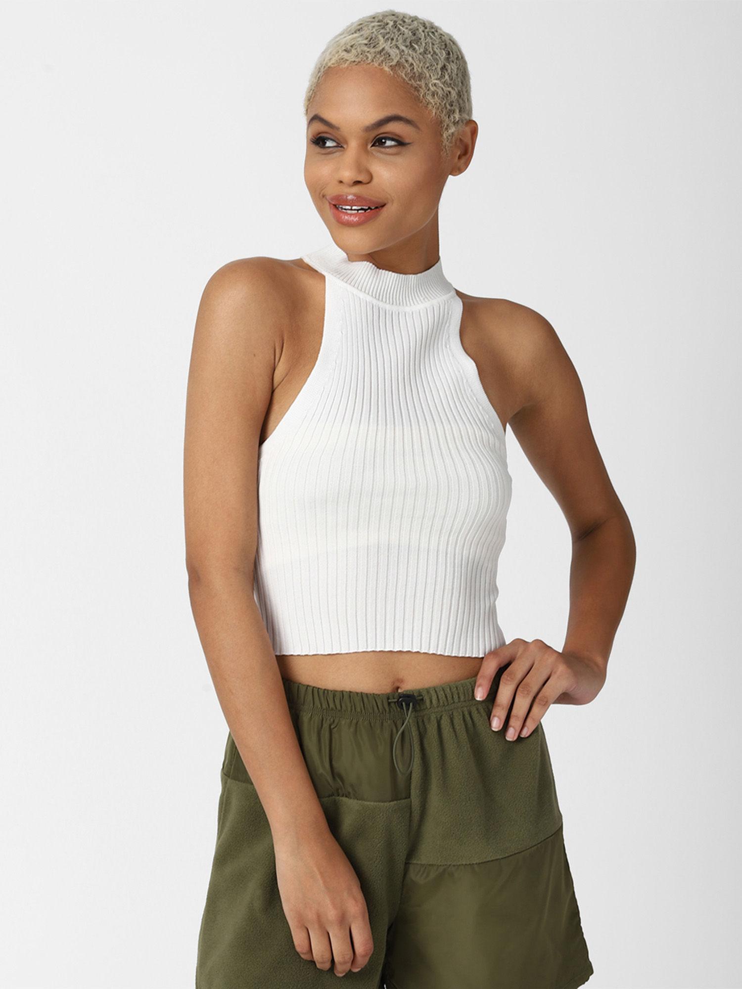 white solid tank crop tops