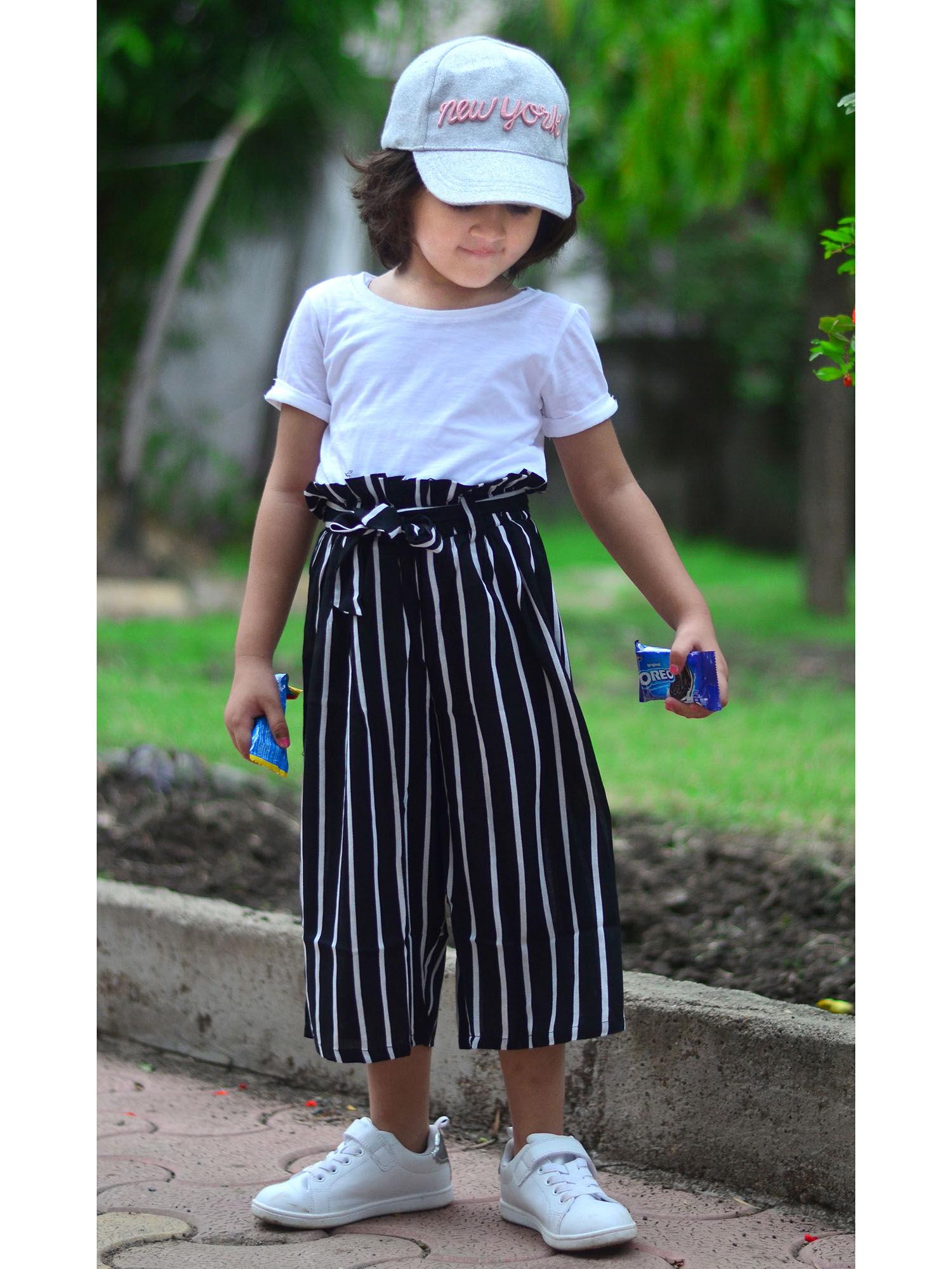 white solid top with culottes pants (set of 2)