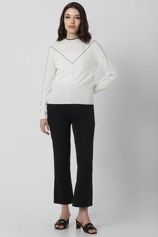 white solid viscose crew neck women regular fit tops