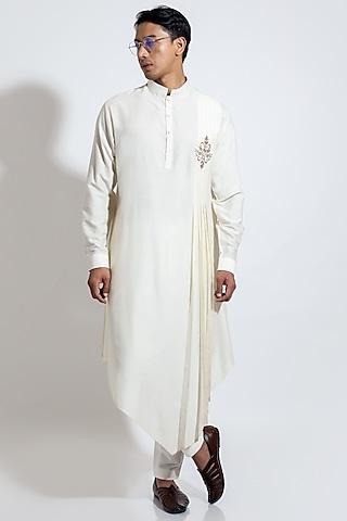 white spun cotton asymmetric kurta set