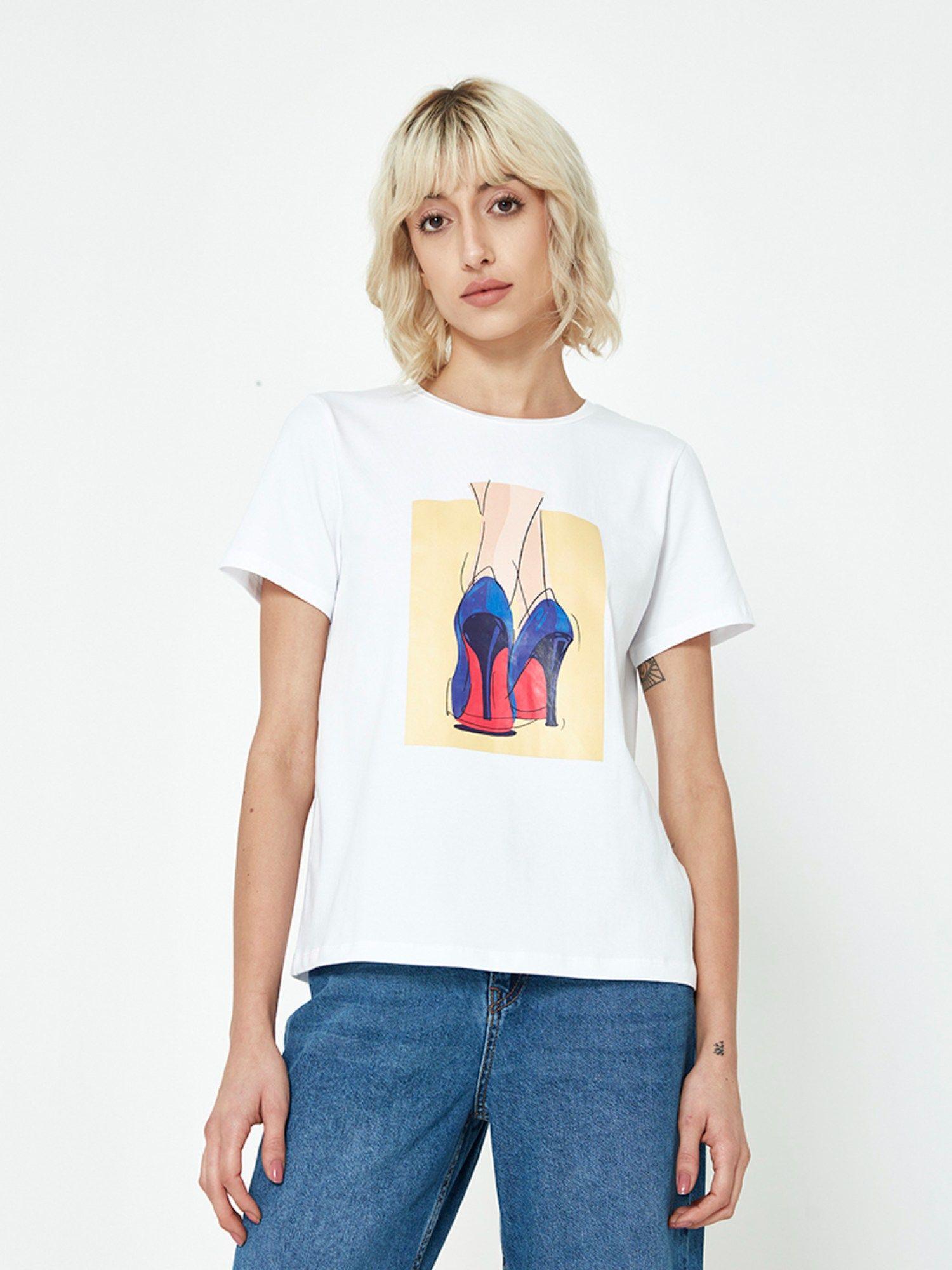 white stiletto graphic print t-shirt