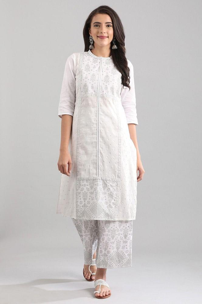 white straight ethnic kurta in band collar