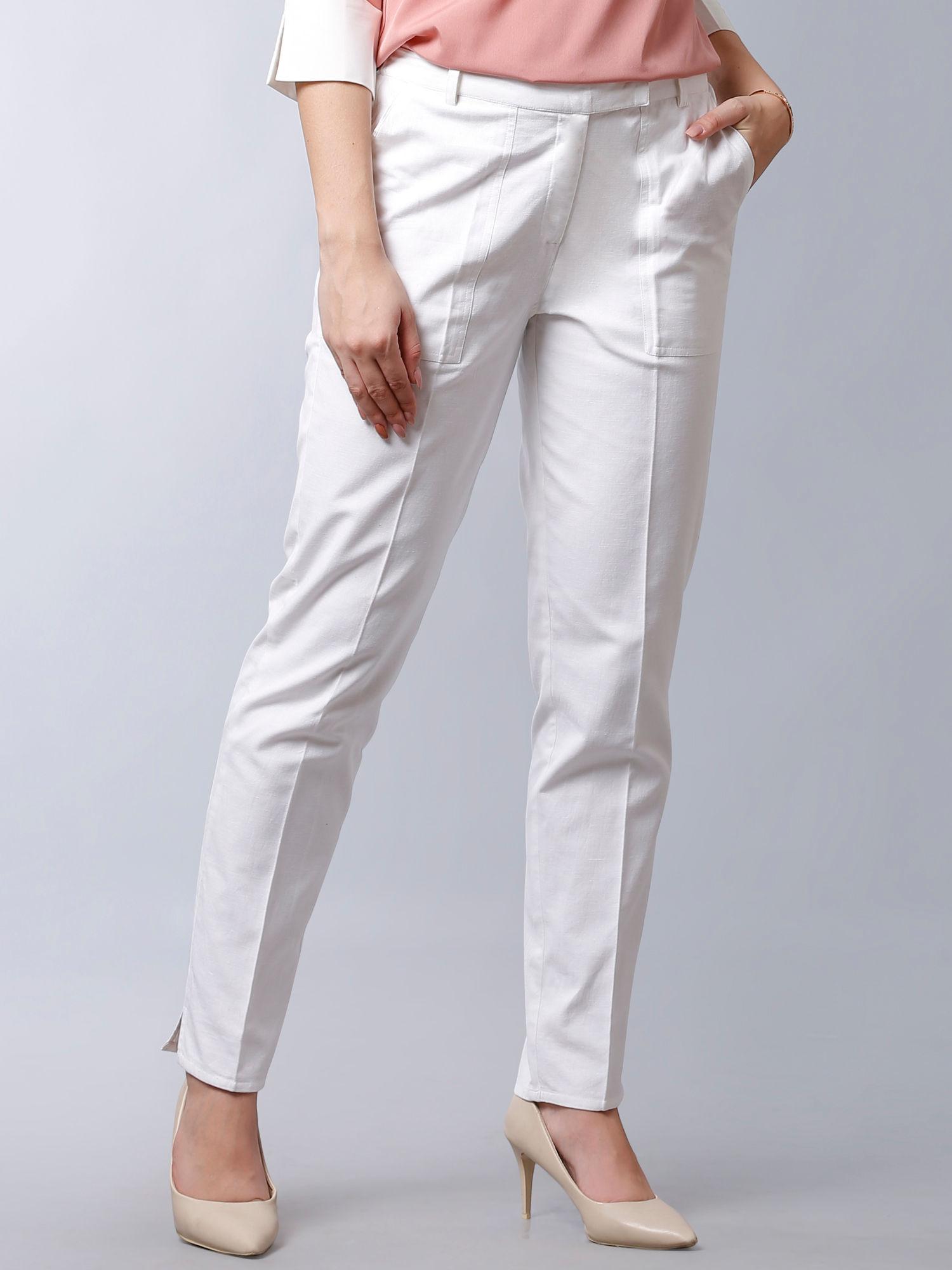 white straight fit trousers