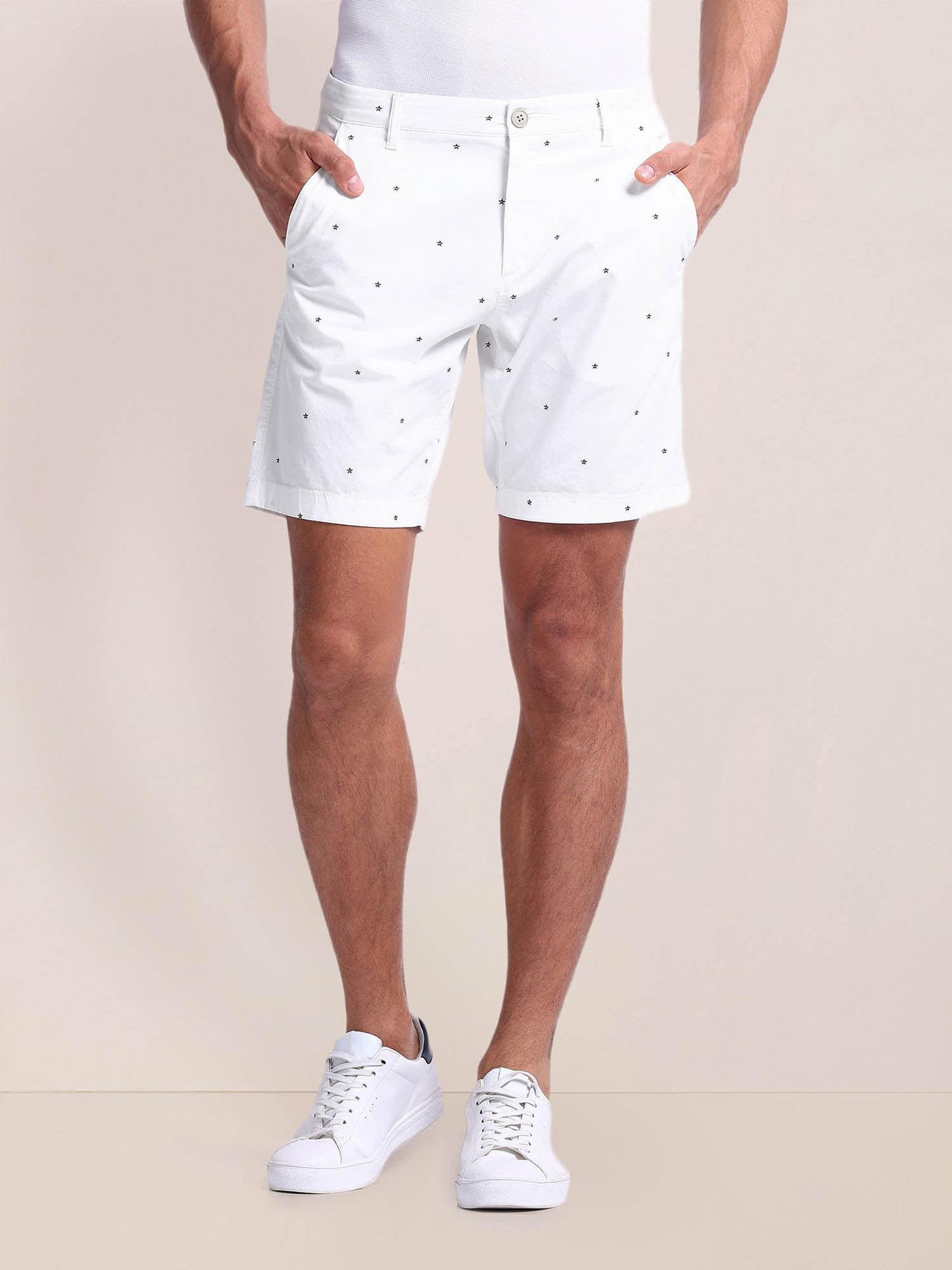 white straight fit twill shorts