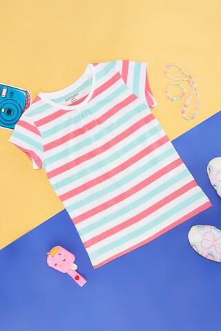 white stripe cotton round neck girls regular fit t-shirts