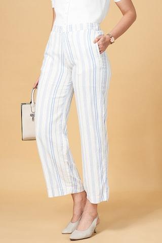 white stripe full length high rise formal women regular fit trousers